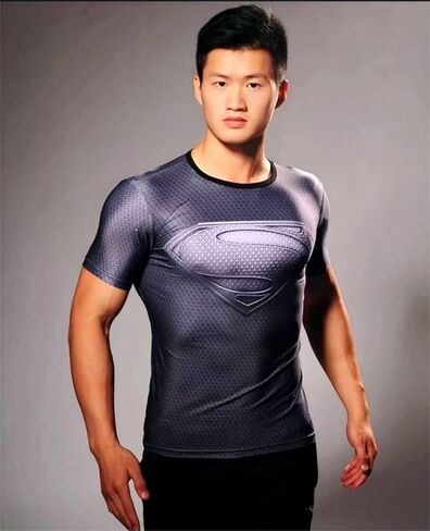 قميص ضغط للرجال، قمصان رياضية للياقة البدنية بأكمام قصيرة مطبوعة ثلاثية الأبعاد للأبطال الخارقين، قميص رياضي للتمرين للرجال in Kuwait