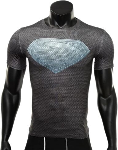 قميص ضغط للرجال، قمصان رياضية للياقة البدنية بأكمام قصيرة مطبوعة ثلاثية الأبعاد للأبطال الخارقين، قميص رياضي للتمرين للرجال in Kuwait