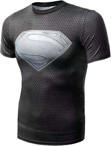 قميص ضغط للرجال، قمصان رياضية للياقة البدنية بأكمام قصيرة مطبوعة ثلاثية الأبعاد للأبطال الخارقين، قميص رياضي للتمرين للرجال in Kuwait