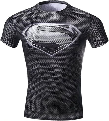 قميص ضغط للرجال، قمصان رياضية للياقة البدنية بأكمام قصيرة مطبوعة ثلاثية الأبعاد للأبطال الخارقين، قميص رياضي للتمرين للرجال in Kuwait