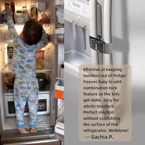 Fridge Freezer Refrigerator Cabinet Lock Latch, (2 Packs) Adjustable French Door Guard for Toddlers Children Kids Special Needs, No Drill No Screw No Adhesive (2 Packs Black) in Kuwait