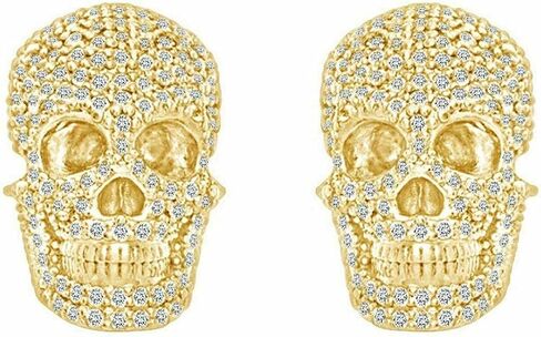 AryanJewels Round Cut White Diamond 14K Yellow Gold Finish 925 Sterling Silver Halloween Special Diamond Skull Head Stud Earrings for Him & Her in Saudi Arabia