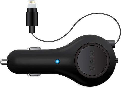 Cellet Retractable Car Charger with Lightning Cable Compatible with Apple iPhone 14 13 12 SE 11 Xr Xs X iPad Pro Air Mini iPod Touch Nano (Apple MFI Certified) 3-Feet in Kuwait