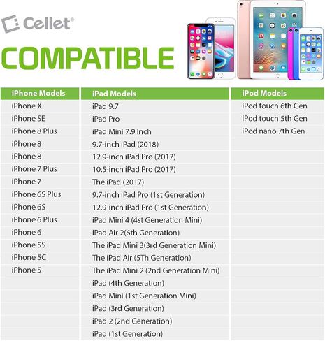 Cellet Retractable Car Charger with Lightning Cable Compatible with Apple iPhone 14 13 12 SE 11 Xr Xs X iPad Pro Air Mini iPod Touch Nano (Apple MFI Certified) 3-Feet in Kuwait