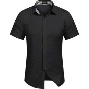 COOFANDY Men's Regular-Fit Short-Sleeve Solid Linen Cotton Shirt Casual Button Down Beach Shirt