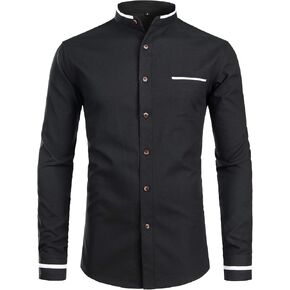 ZEROYAA Mens Hipster Mandarin Collar Slim Fit Long Sleeve Casual Button Down Oxford Dress Shirt with Pocket in Kuwait