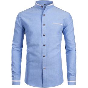ZEROYAA Mens Hipster Mandarin Collar Slim Fit Long Sleeve Casual Button Down Oxford Dress Shirt with Pocket in Saudi Arabia