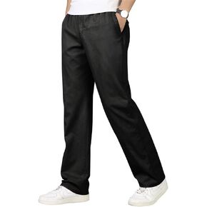 OCHENTA Men's Elastic Waist Relaxed Straight Leg Baggy Pull On Work Casual Lounge Pants