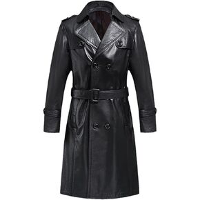 Kelsiop Natural Cowhide Long Jacket Men's Double Breasted Leather Trench Coat in Saudi Arabia