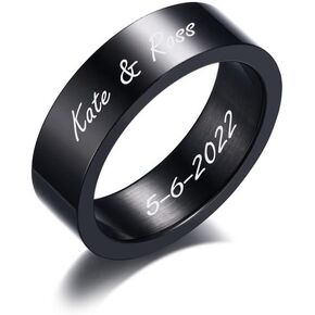 MZZJ Free Personalized Engraved Nickname Date Coordinates Roman Numerals 8MM&6MM High Polish Stainless Steel Flat Engagement Ring Wedding Band,Anniversary Birthday Gift for Him Her in Saudi Arabia
