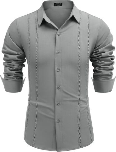 COOFANDY Mens Cuban Guayabera Shirt Casual Button Down Shirts Long Sleeve Beach Linen Shirts in Saudi Arabia
