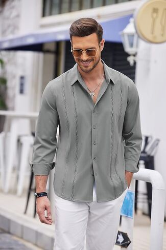 COOFANDY Mens Cuban Guayabera Shirt Casual Button Down Shirts Long Sleeve Beach Linen Shirts in Saudi Arabia