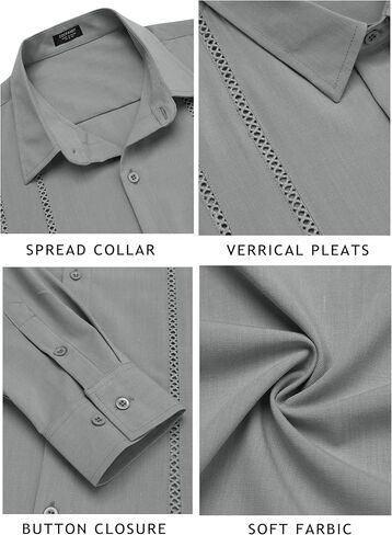 COOFANDY Mens Cuban Guayabera Shirt Casual Button Down Shirts Long Sleeve Beach Linen Shirts in Saudi Arabia