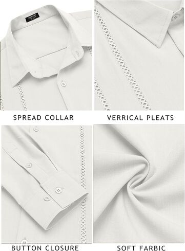 قميص COOFANDY رجالي كوبي Guayabera كاجوال بأزرار سفلية وأكمام طويلة وقمصان من الكتان للشاطئ in Kuwait