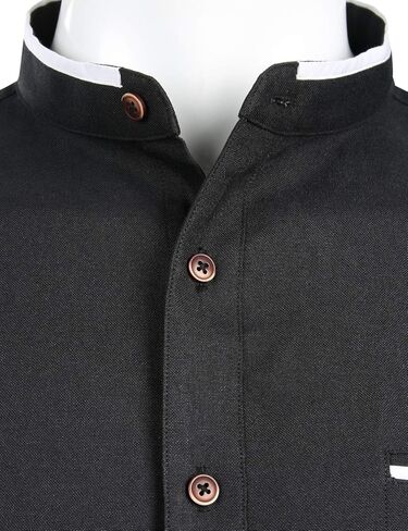 ZEROYAA Mens Hipster Mandarin Collar Slim Fit Long Sleeve Casual Button Down Oxford Dress Shirt with Pocket in Kuwait