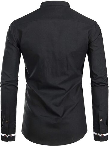 ZEROYAA Mens Hipster Mandarin Collar Slim Fit Long Sleeve Casual Button Down Oxford Dress Shirt with Pocket in Kuwait