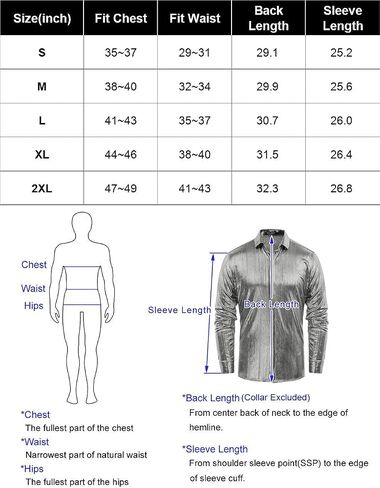 PJ PAUL JONES Mens Metallic Dress Shirts Long Sleeve Button Down 70s Disco Shirt Party Costume in Kuwait