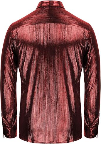 PJ PAUL JONES Mens Metallic Dress Shirts Long Sleeve Button Down 70s Disco Shirt Party Costume in Kuwait