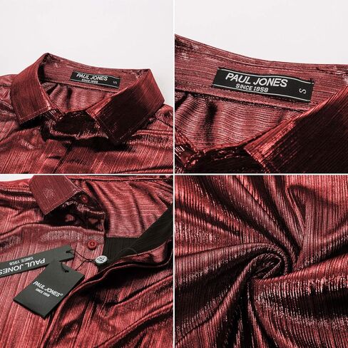 PJ PAUL JONES Mens Metallic Dress Shirts Long Sleeve Button Down 70s Disco Shirt Party Costume in Kuwait
