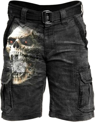 TACSTRUN Relaxed Fit Cargo Shorts for Men Casual Outdoor Multi-Pocket Skull Print Shorts Twill Lightweight Short Pants in Kuwait