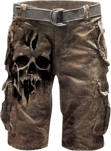 TACSTRUN Relaxed Fit Cargo Shorts for Men Casual Outdoor Multi-Pocket Skull Print Shorts Twill Lightweight Short Pants in Kuwait