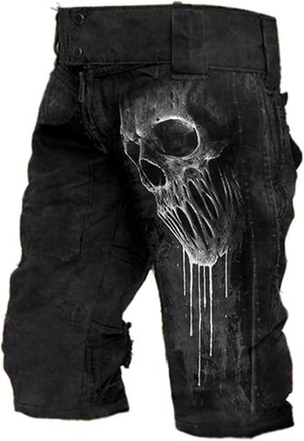 TACSTRUN Relaxed Fit Cargo Shorts for Men Casual Outdoor Multi-Pocket Skull Print Shorts Twill Lightweight Short Pants in Kuwait