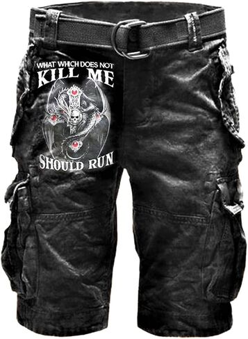TACSTRUN Relaxed Fit Cargo Shorts for Men Casual Outdoor Multi-Pocket Skull Print Shorts Twill Lightweight Short Pants in Kuwait