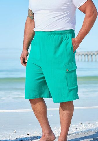 KingSize KS Island Men's Big & Tall Full Elastic Waist Gauze Cargo Shorts in Kuwait
