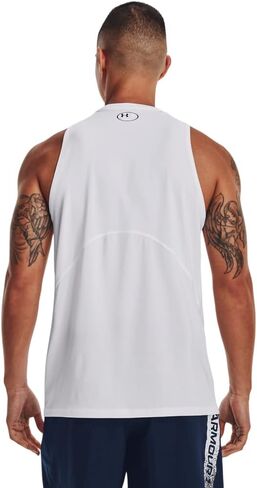 Under Armour Men's Standard HeatGear Fitted Tank Top, (100) White / / Black, Medium in Saudi Arabia
