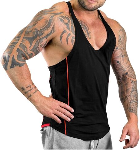 ICOOLTECH Men's Fitness Gym Muscle Cut Stringer Bodybuilding Workout Sleeveless Tank Top Shirts in Kuwait