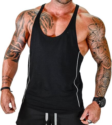 ICOOLTECH Men's Fitness Gym Muscle Cut Stringer Bodybuilding Workout Sleeveless Tank Top Shirts in Kuwait