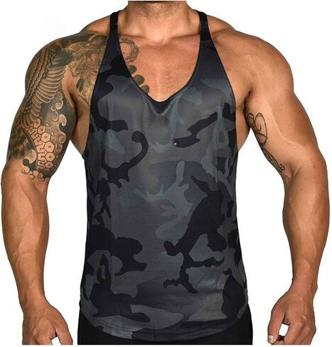 ICOOLTECH Men's Fitness Gym Muscle Cut Stringer Bodybuilding Workout Sleeveless Tank Top Shirts in Kuwait