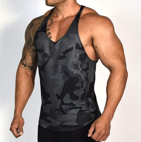 ICOOLTECH Men's Fitness Gym Muscle Cut Stringer Bodybuilding Workout Sleeveless Tank Top Shirts in Kuwait