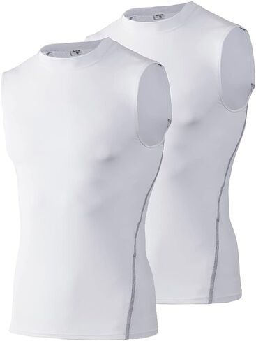 TOPTIE 2 Pack Mens Sport Compression Base Layer, Athletic Sleeveless T-Shirt in Kuwait