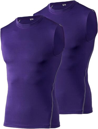 TOPTIE 2 Pack Mens Sport Compression Base Layer, Athletic Sleeveless T-Shirt in Kuwait