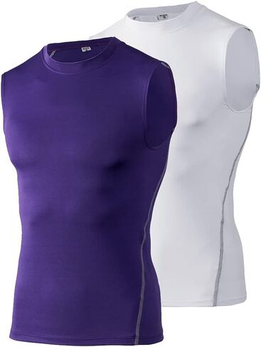 TOPTIE 2 Pack Mens Sport Compression Base Layer, Athletic Sleeveless T-Shirt in Kuwait