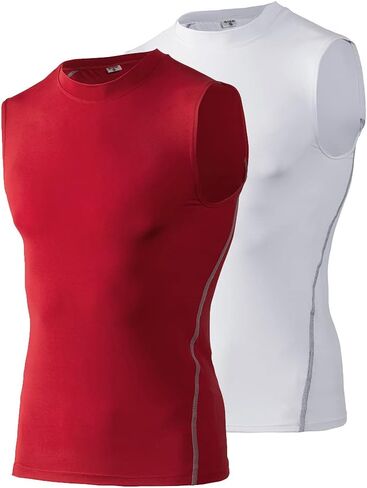 TOPTIE 2 Pack Mens Sport Compression Base Layer, Athletic Sleeveless T-Shirt in Kuwait