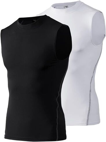 TOPTIE 2 Pack Mens Sport Compression Base Layer, Athletic Sleeveless T-Shirt in Kuwait
