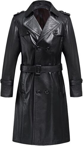 Kelsiop Natural Cowhide Long Jacket Men's Double Breasted Leather Trench Coat in Saudi Arabia