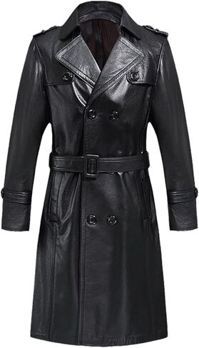 Kelsiop Natural Cowhide Long Jacket Men's Double Breasted Leather Trench Coat in Saudi Arabia