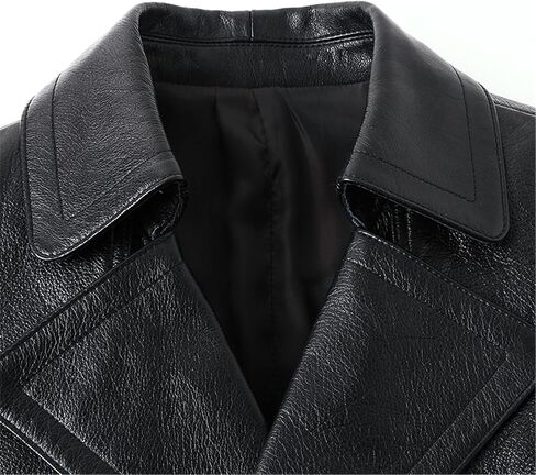 Kelsiop Natural Cowhide Long Jacket Men's Double Breasted Leather Trench Coat in Saudi Arabia