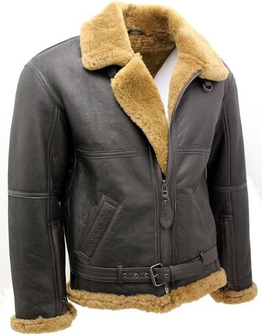 Men’s Brown RAF Real Shearling Sheepskin Flying Leather Jacket with Ginger Fur in Saudi Arabia