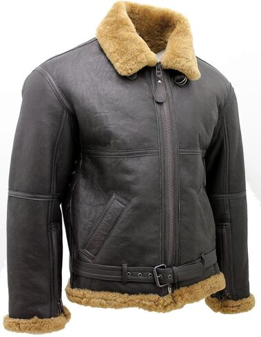 Men’s Brown RAF Real Shearling Sheepskin Flying Leather Jacket with Ginger Fur in Saudi Arabia