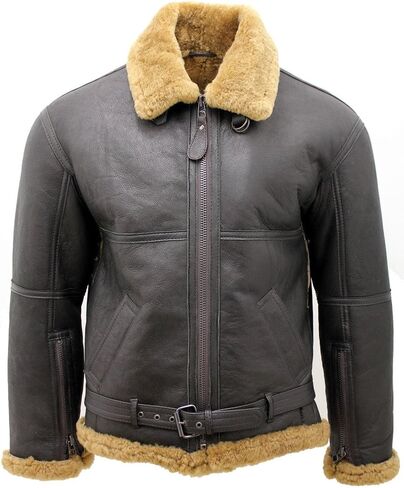 Men’s Brown RAF Real Shearling Sheepskin Flying Leather Jacket with Ginger Fur in Saudi Arabia