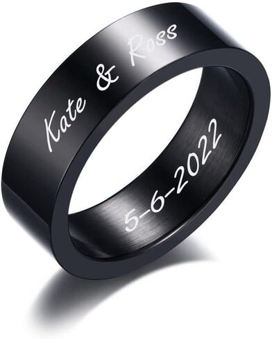 MZZJ Free Personalized Engraved Nickname Date Coordinates Roman Numerals 8MM&6MM High Polish Stainless Steel Flat Engagement Ring Wedding Band,Anniversary Birthday Gift for Him Her in Saudi Arabia