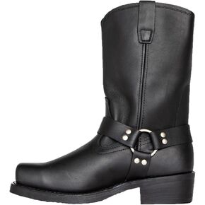 PURCHAWEE Men's Leathe Square Toe Harness Mid Calf Boots,Retro Non-slip Side Strap Rivet Pull On Casual Cowboy Motorcycle Boots in Kuwait