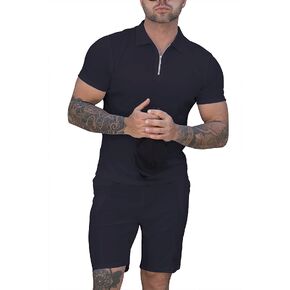 RPOVIG Polo Shirts Shorts Outfits:Mens Summer Casual Tracksuit 2 Piece set Zip for Golf Gym Workout
