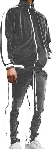 tuduoms Men's Velour Tracksuit Athletic Sports Full Zip Sweatsuit 2 Piece Long Sleeve Coat Striped Gym Outfits Jogging Sets in Kuwait