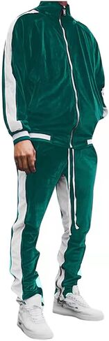 tuduoms Men's Velour Tracksuit Athletic Sports Full Zip Sweatsuit 2 Piece Long Sleeve Coat Striped Gym Outfits Jogging Sets in Kuwait