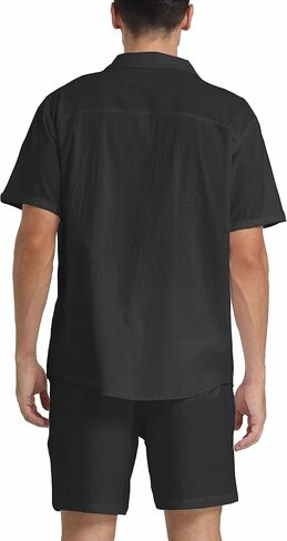 RPOVIG Linen Shirt Short Outfits:Men's Beach 2 Pieces Casual Button-Down Sets in Saudi Arabia